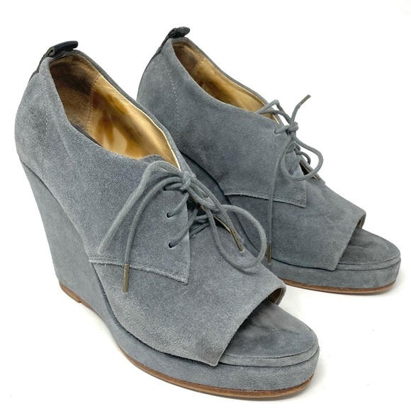 Rag & Bone Sahara Grey Suede Open Toe Lace Up Platform Wedges Size 38 - Picture 2 of 12